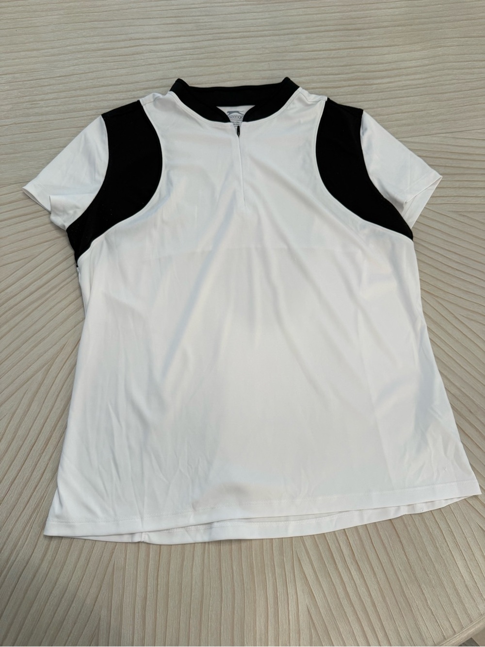 Slazenger White Short Sleeve Active Tee with Black Shoulder Panels Golf